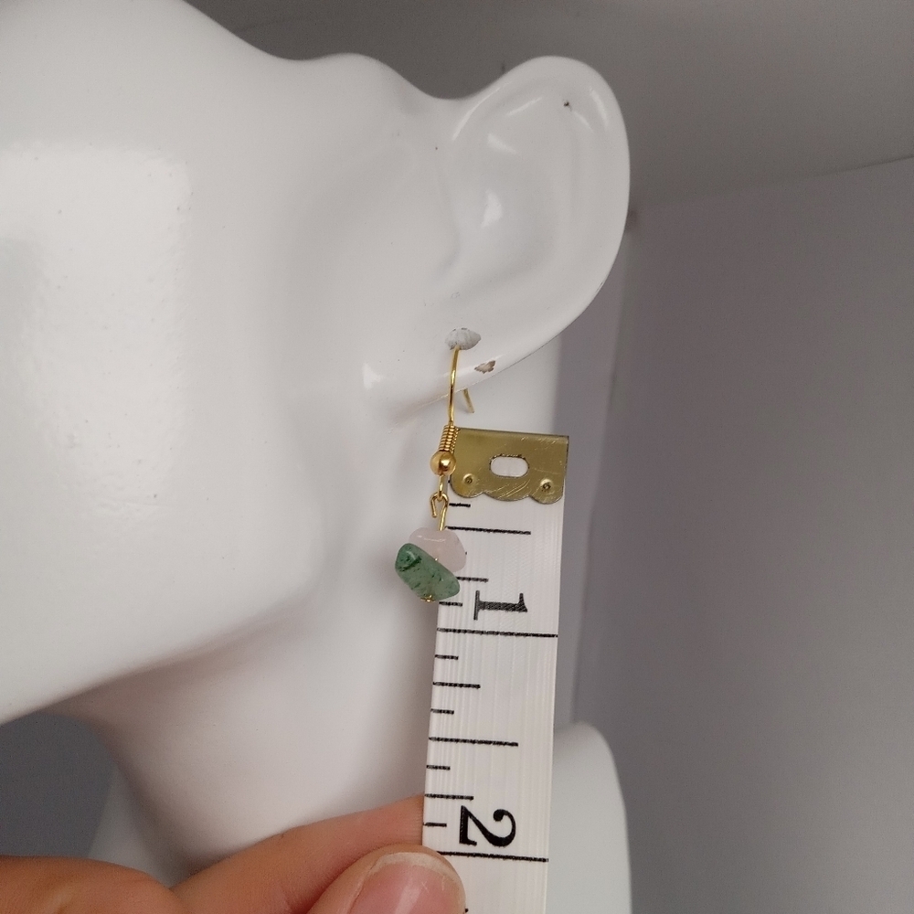 5/$25 Rose quartz and aventurine stone chip earrings - Picture 5 of 5
